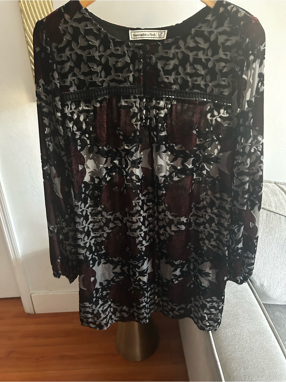 Abercrombie Babydoll Burnout Velvet Mini Dress LP Whimsigoth Witchy Vampire